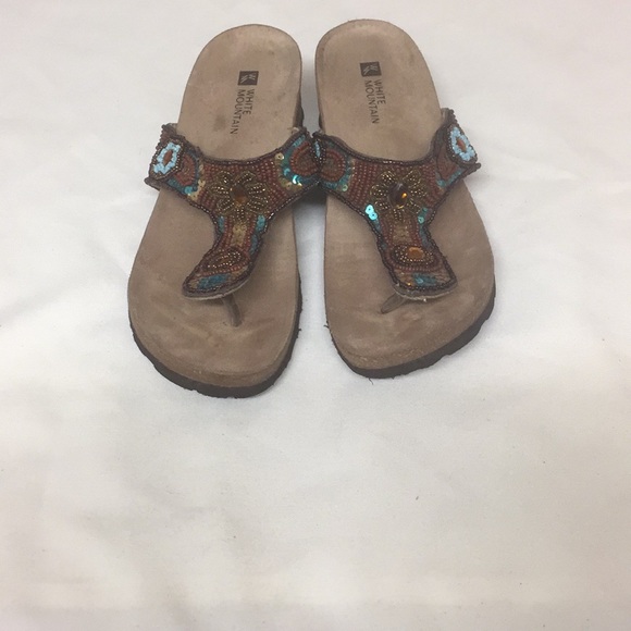 white mountain beaded sandals